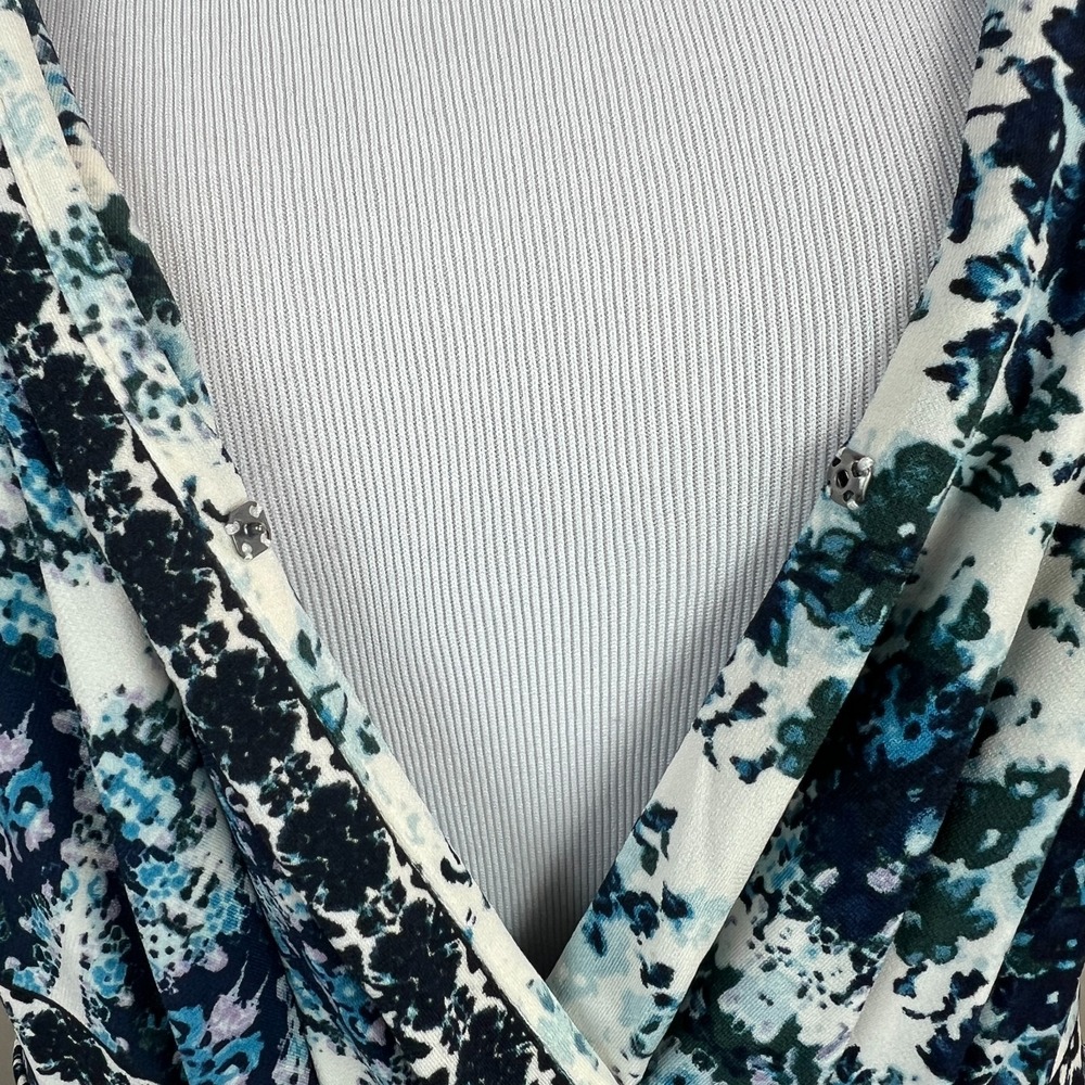 BCBGGeneration Dress Womens Medium Blue Floral Mini Draped Pocket Sleeveless NEW - Picture 12 of 15